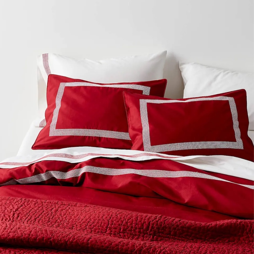 Crate & Barrel Organic Cotton/Linen Red Duvet and Sham